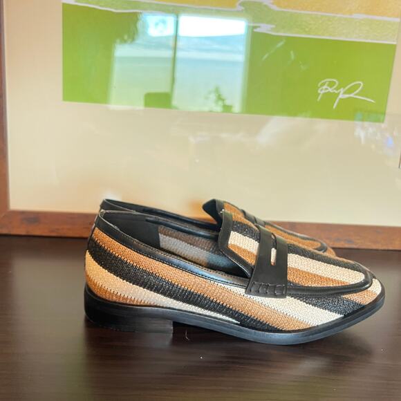 3.1 Phillip Lim Tan Knit Raffia Striped Slip On Alexa Penny Loafers Womens 40 - Picture 2 of 15